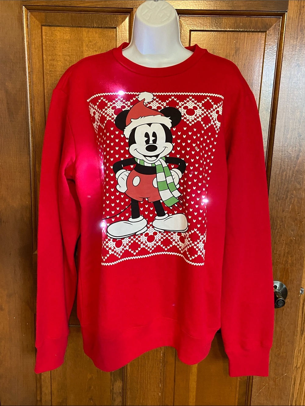 Disney Womens LIGHT UP Mickey Christmas Sweatshirt Holiday Size Medium